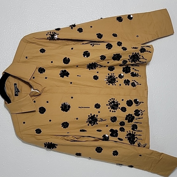 J Crew Sequin-embellished button-up shirt CF451 Size 12 Brown Black - Picture 5 of 11